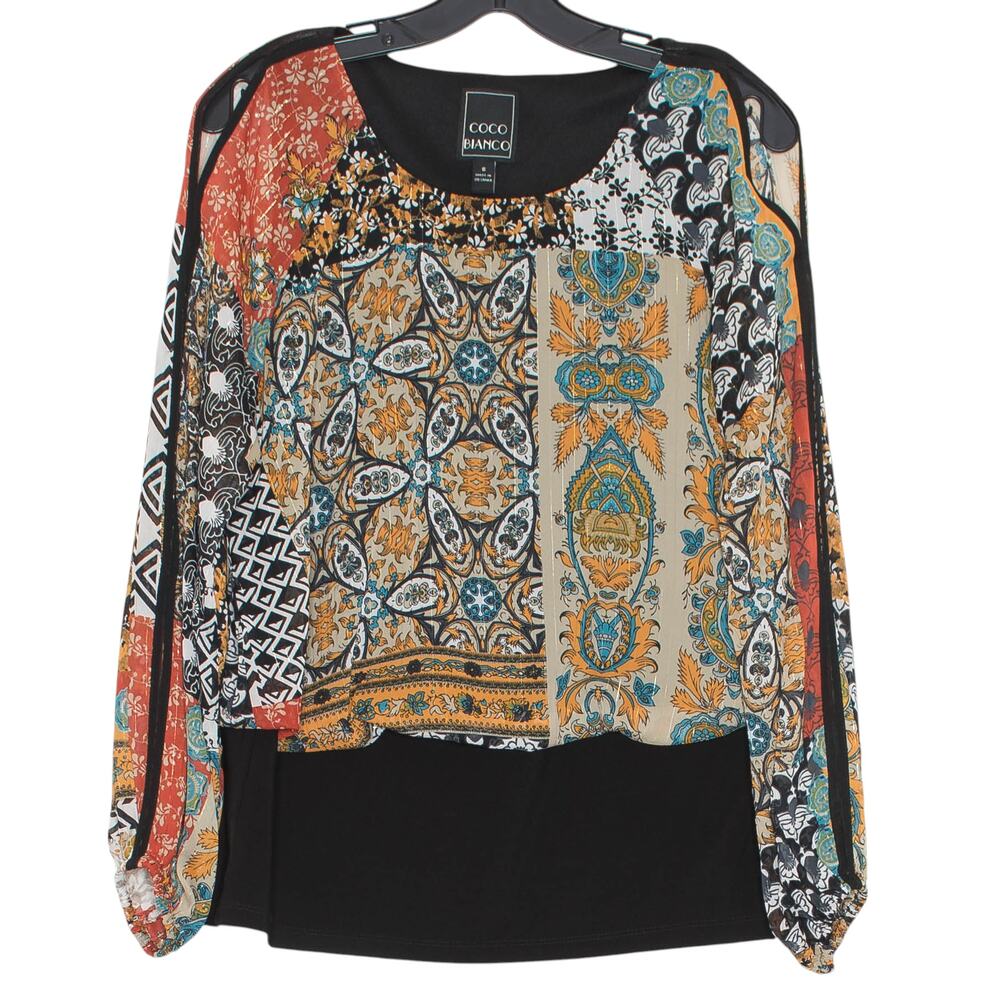 Coco Bianco Top Patchwork Floral Boho Cottage Grandma Artsy Maximalist Small